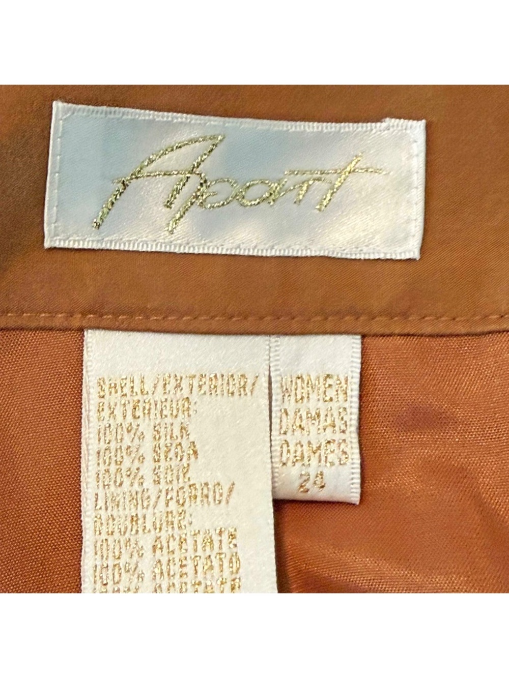 SKIRT, 100% SILK, COPPER COLOUR, SIZE 24, ELASTIC ON PART OF BACK WAIST, - Picture 2 of 16
